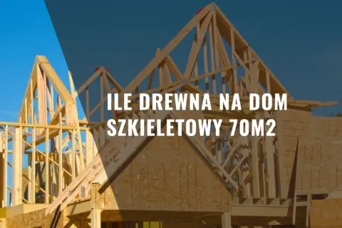 Konstrukcja szkieletowa domu z drewna pod niebieskim niebem.